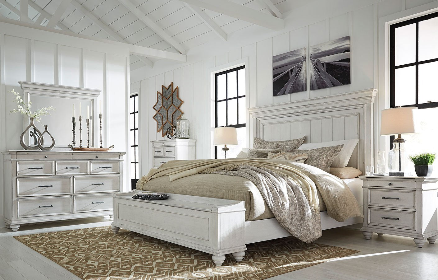 Kanwyn Queen Panel Bed with Mirrored Dresser, Chest and Nightstand